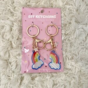 More Than Magic Kids BFF Rainbow Keychains Gold Tone 2pc Set Backpack Charms NEW